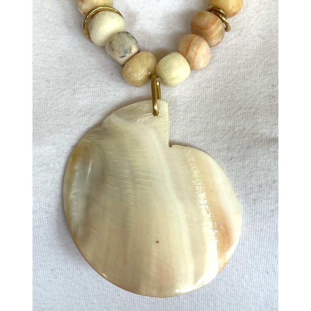 Artisan Mother-Of-Pearl Shell Pendant Tassel Necklace -- 24"